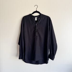 Vanone Black Easy Grunge Look Button Up Linen Top